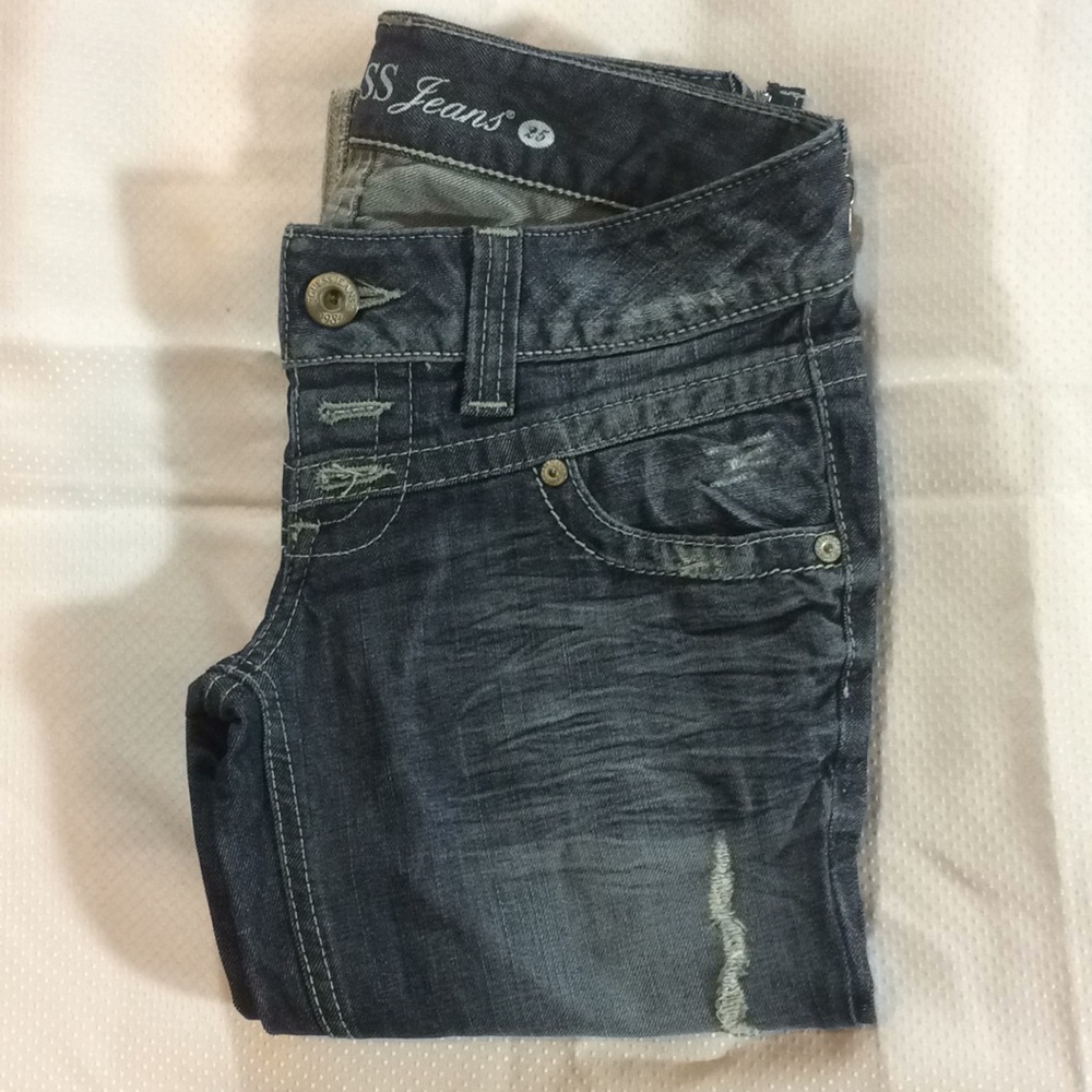 Guess Jeans Cropped Distressed Denim Cuffed